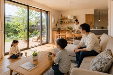 リビングで家族が過ごす様子