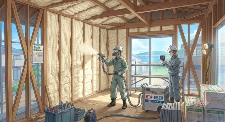 施工中の現場全景（断熱工事）
