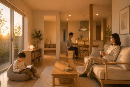 家族が思い思いの時間を過ごしている様子