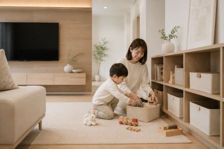 母と子の温かい片付けの時間